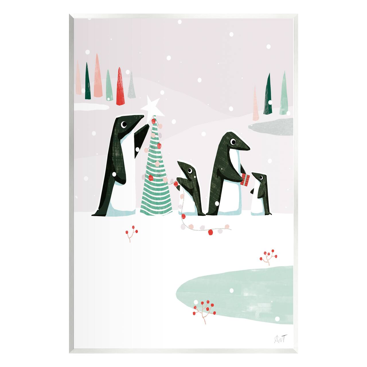 Stupell Industries Penguins Decorating Christmas Tree Wall Plaque Art